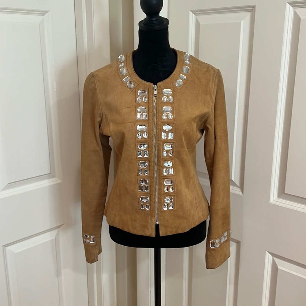 Boston Proper, women’s, size 6, genuine leather jacket. Rhinestone trim.